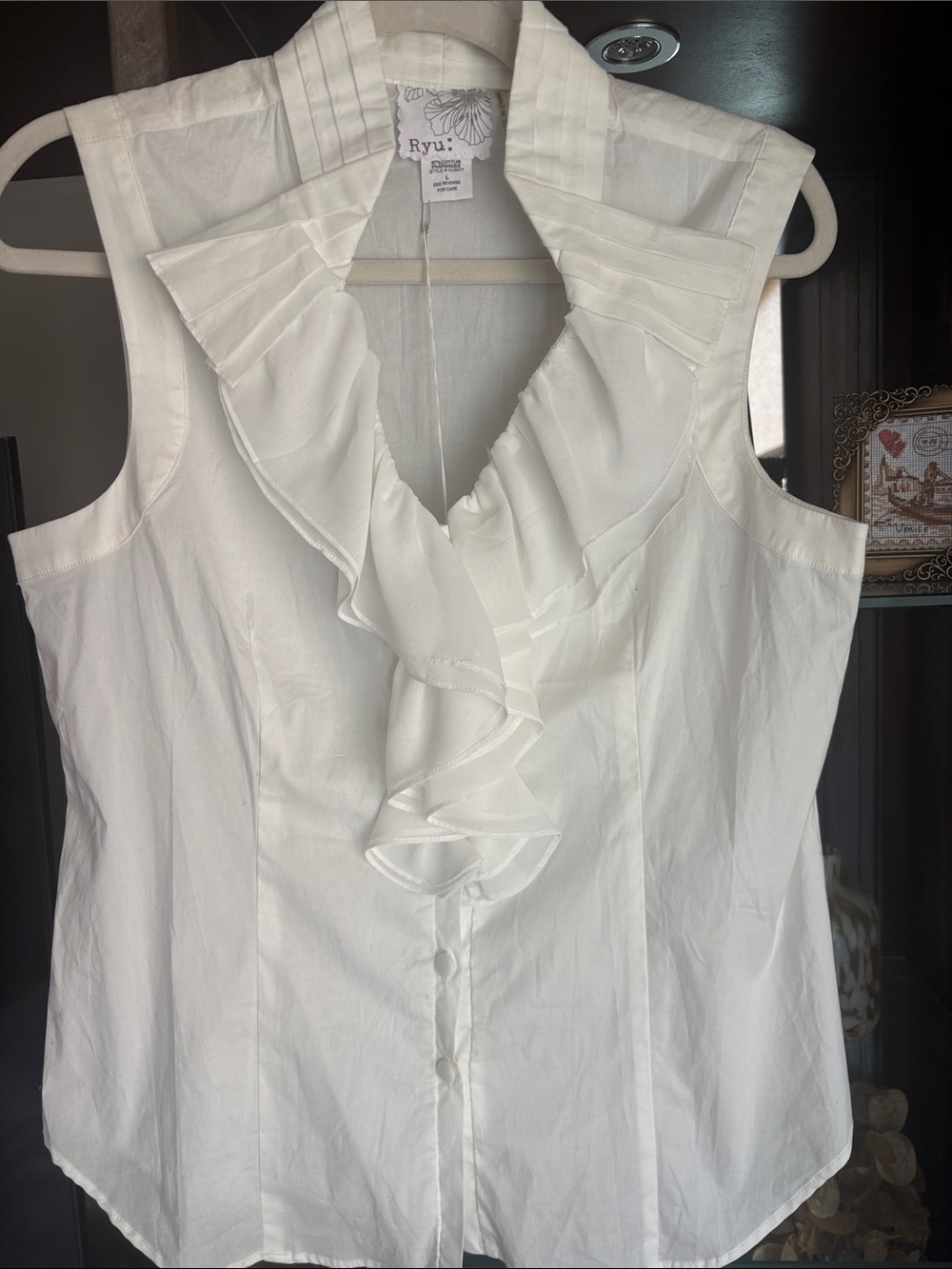 Ryu White Sleeveless Ruffle-Front Blouse